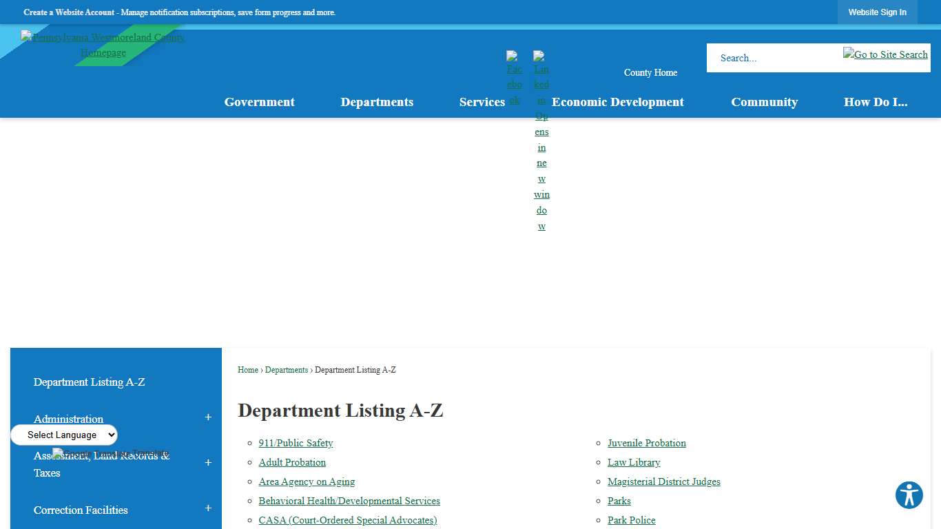 Department Listing A-Z Westmoreland County, PA - Official Website